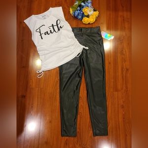 Bundle 2pc White Faith Tank Top (XL) & Black Leggings (L)